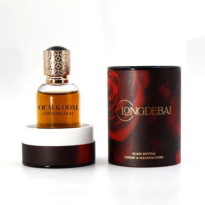 Wholesale clear perfume glass bottle 50ml 100ml spray bottle crimp empty round perfume bottle with Gold cap