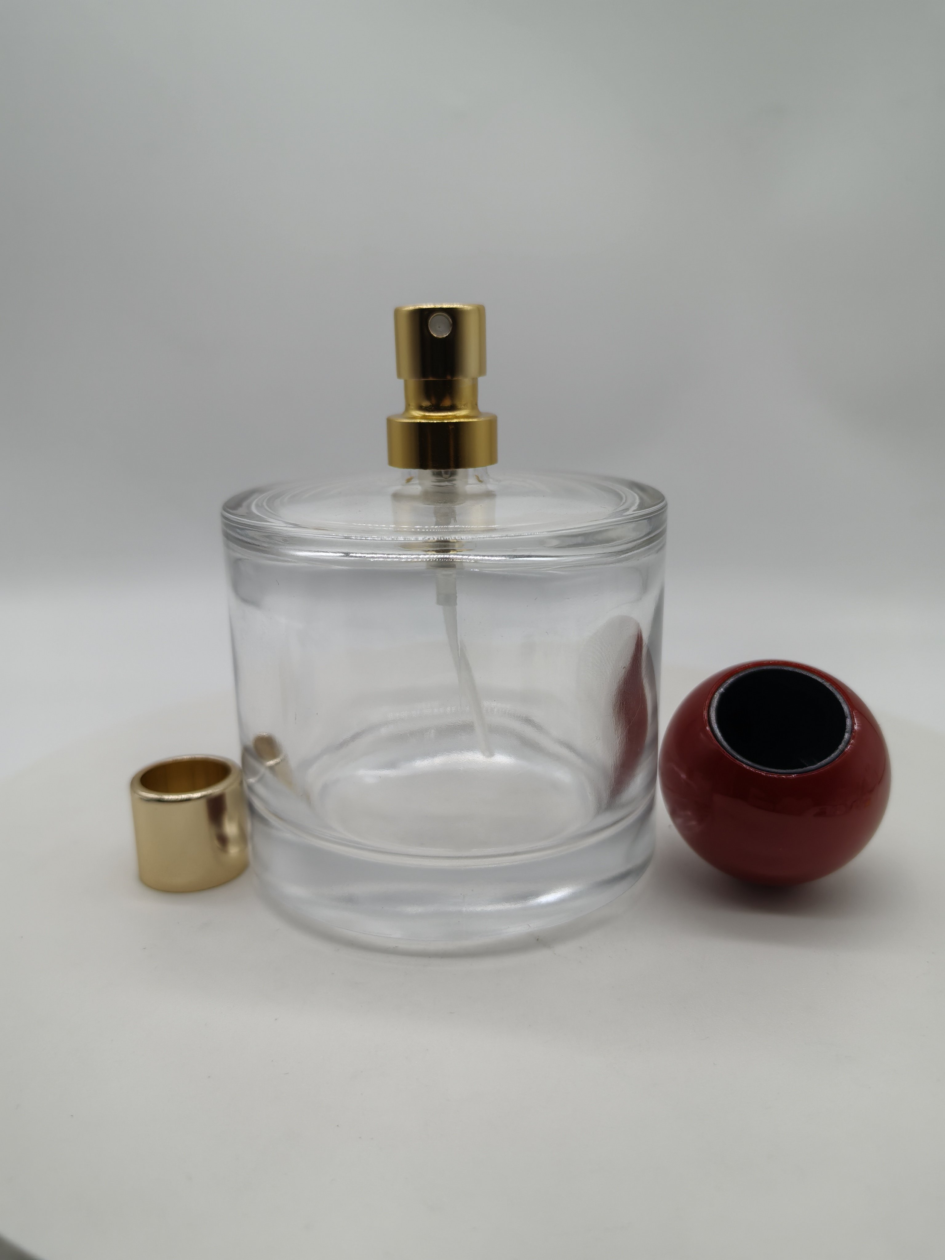 hot sale empty luxury 30ml 50ml 100ml FEA crimping pump clear fragrance all aluminum mist spray with cap perfume glass bottle