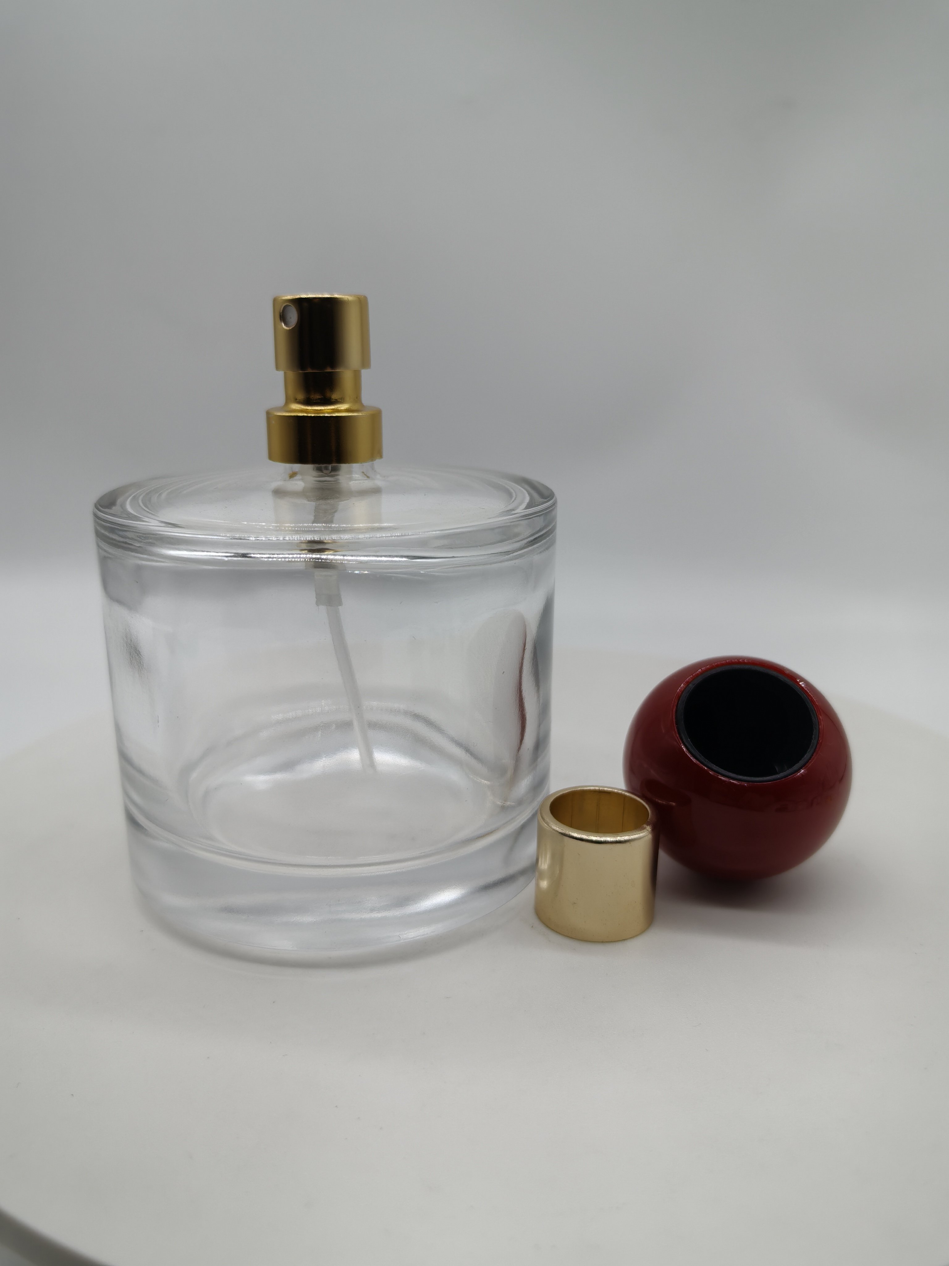 hot sale empty luxury 30ml 50ml 100ml FEA crimping pump clear fragrance all aluminum mist spray with cap perfume glass bottle