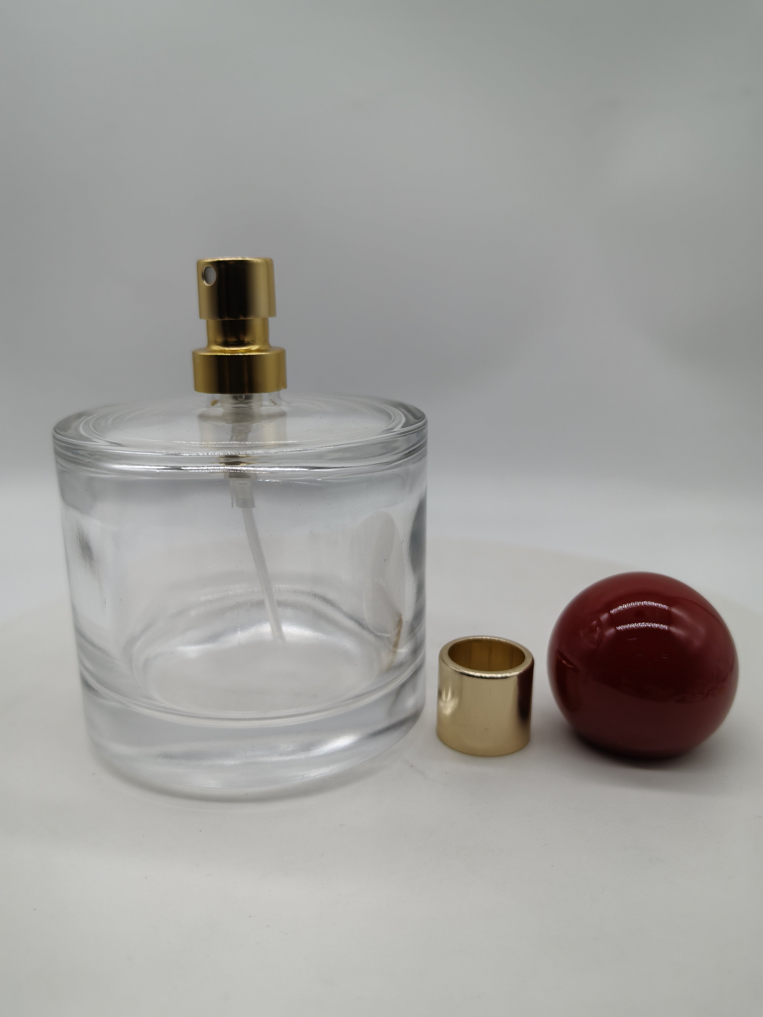 hot sale empty luxury 30ml 50ml 100ml FEA crimping pump clear fragrance all aluminum mist spray with cap perfume glass bottle