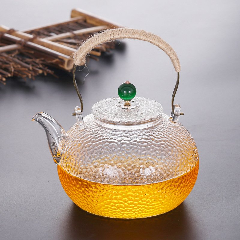 Wholesale Clear Glass Kettle With Copper Handle Teapot Microwave Safe Resist High Temperature Glass Teapot 700-900ML