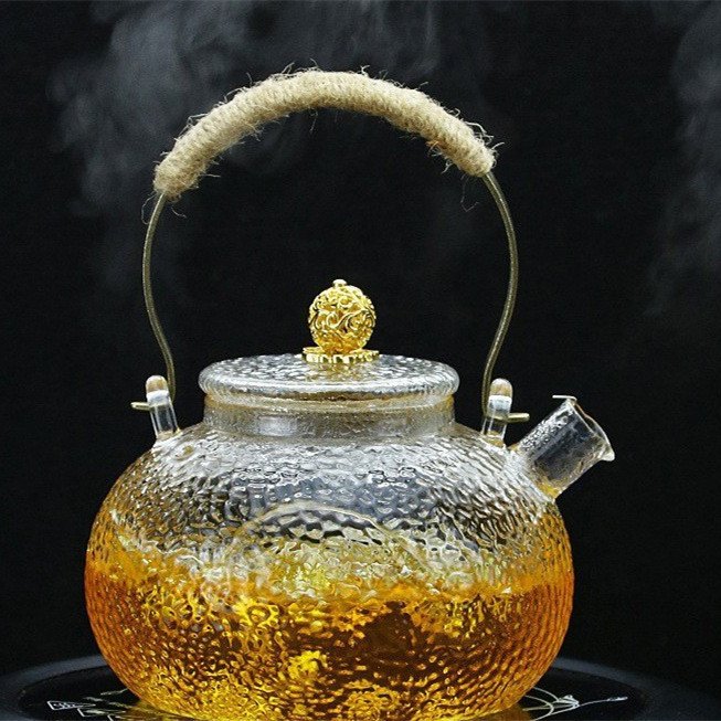 Wholesale Clear Glass Kettle With Copper Handle Teapot Microwave Safe Resist High Temperature Glass Teapot 700-900ML