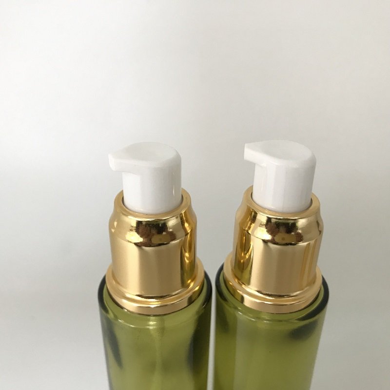 Luxury skin care facial 50ml frosted matte green glass bottle cosmetic bottle with electroplate lotion pump for serum