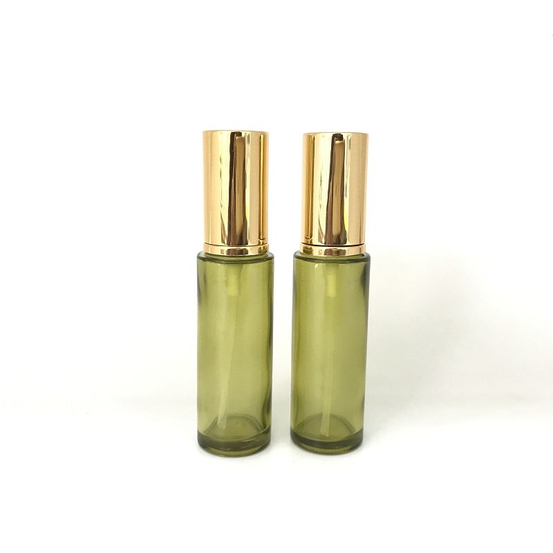 Luxury skin care facial 50ml frosted matte green glass bottle cosmetic bottle with electroplate lotion pump for serum