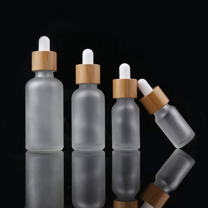 Factory Direct Essential Oil Containers Frosted Glass Essential Oil Dropper Bottles 30ml With Bamboo Dropper