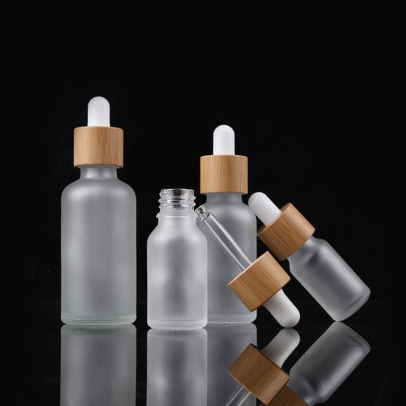 Factory Direct Essential Oil Containers Frosted Glass Essential Oil Dropper Bottles 30ml With Bamboo Dropper