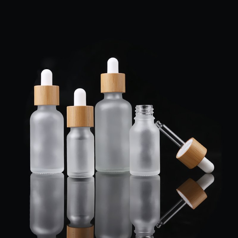 Factory Direct Essential Oil Containers Frosted Glass Essential Oil Dropper Bottles 30ml With Bamboo Dropper