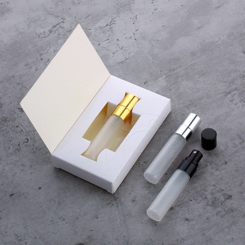 Empty refillable 5ml frosted mini portable perfume spray glass bottle with box