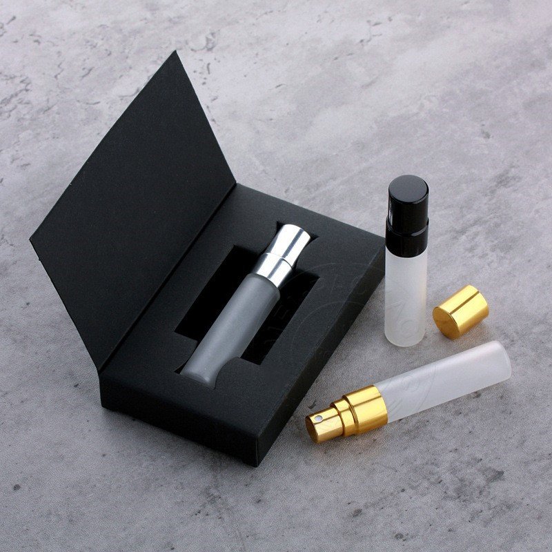 Empty refillable 5ml frosted mini portable perfume spray glass bottle with box