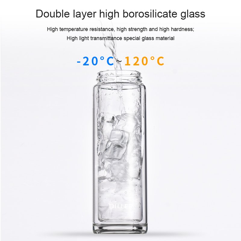 Wholesale Double layer high borosilicate glass Bottle Customized Logo Business Clear Flask With Tea Infuser