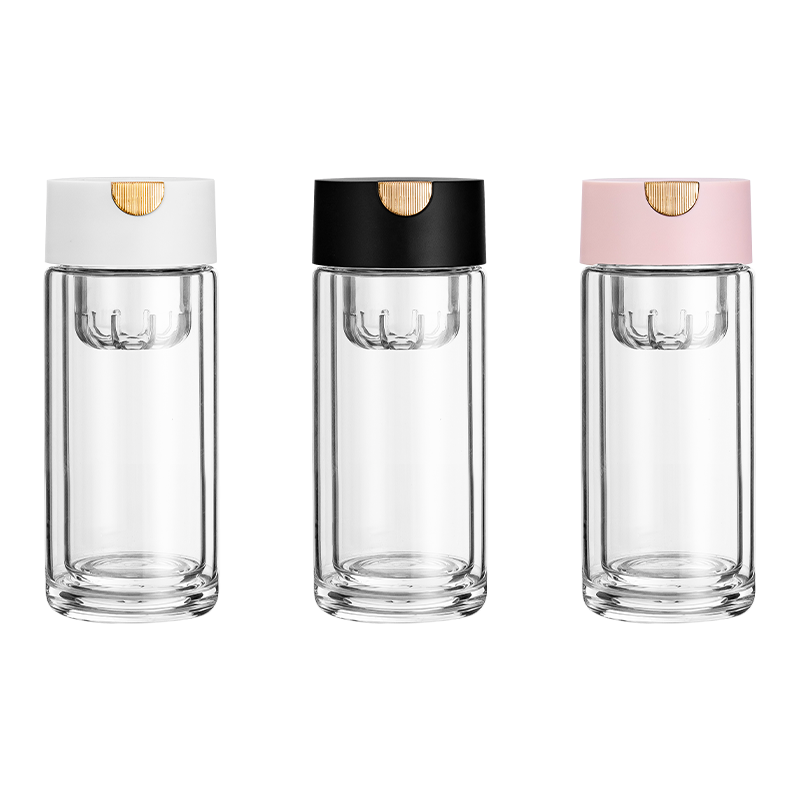 Wholesale Double layer high borosilicate glass Bottle Customized Logo Business Clear Flask With Tea Infuser