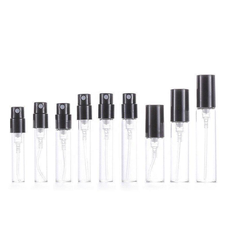 custom clear 1ml 1.5ml 1.8ml 2ml 2.5 ml fragrance oil sample perfume bottle packaging glass silver perfume bottle vial with card