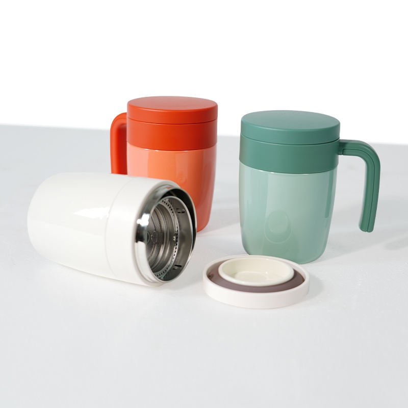 400Ml Custom Logo Stainless Steel Vacuum Mug Cup With Handgrip Insulated Tea Coffee Glass Bottles For Essential Oils