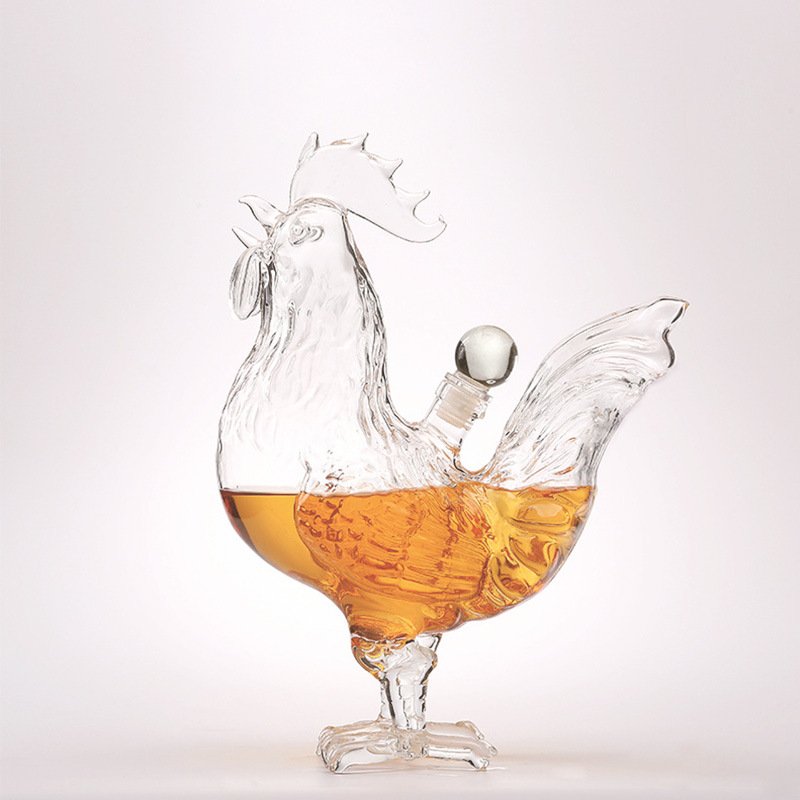 500ml/1000ml Animal glass bottle zodiac rooster decanter thick hollow high borosilicate glass decanter chicken