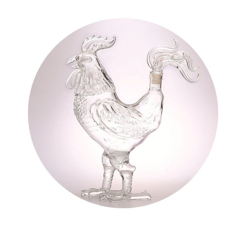 500ml/1000ml Animal glass bottle zodiac rooster decanter thick hollow high borosilicate glass decanter chicken