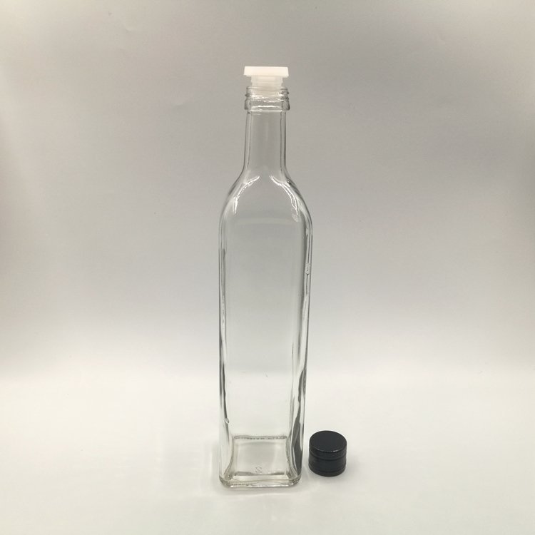 25oz/750ml Stock Clear Transparent Square Cooking Olive oil glass bottle with nozzle cap