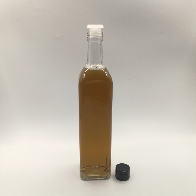 25oz/750ml Stock Clear Transparent Square Cooking Olive oil glass bottle with nozzle cap