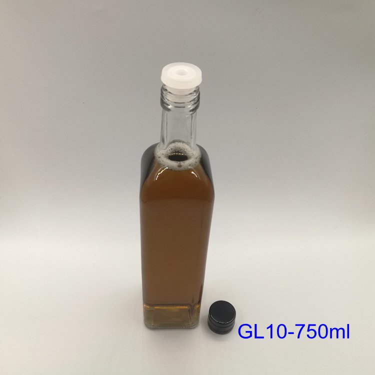 25oz/750ml Stock Clear Transparent Square Cooking Olive oil glass bottle with nozzle cap