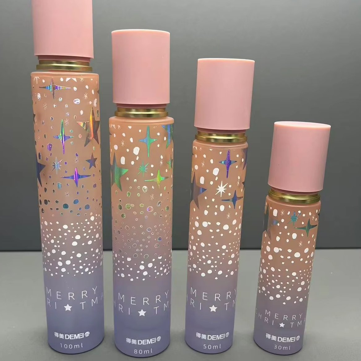 Custom 30ml 50ml 80ml 100ml Personalized Logo Printing electroplated Bright Gold foil Gradient Effect Glass Lotion Bottle Set