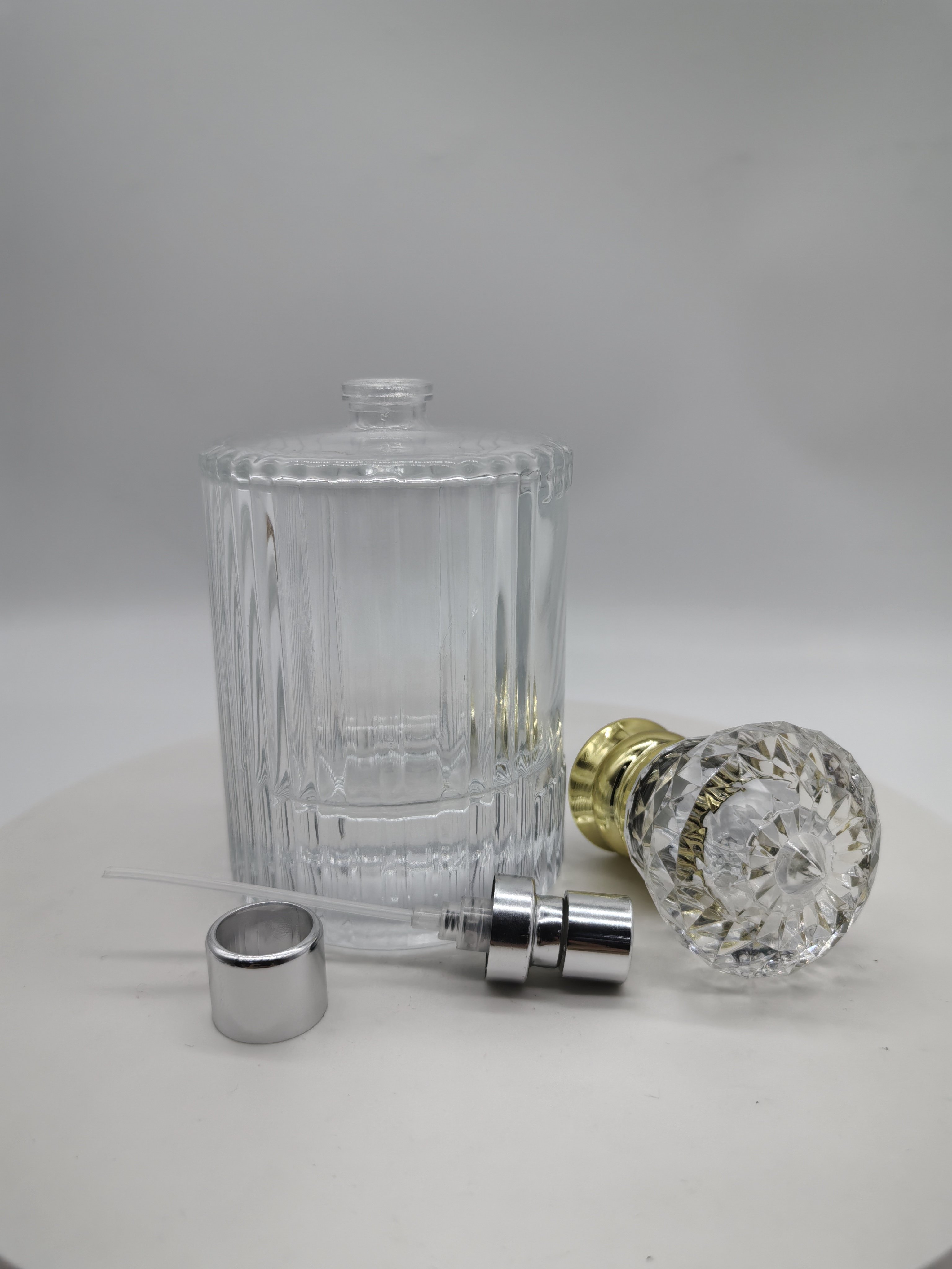 hot sale empty luxury 30ml 50ml 100ml FEA crimping pump clear fragrance all aluminum mist spray with cap perfume glass bottle