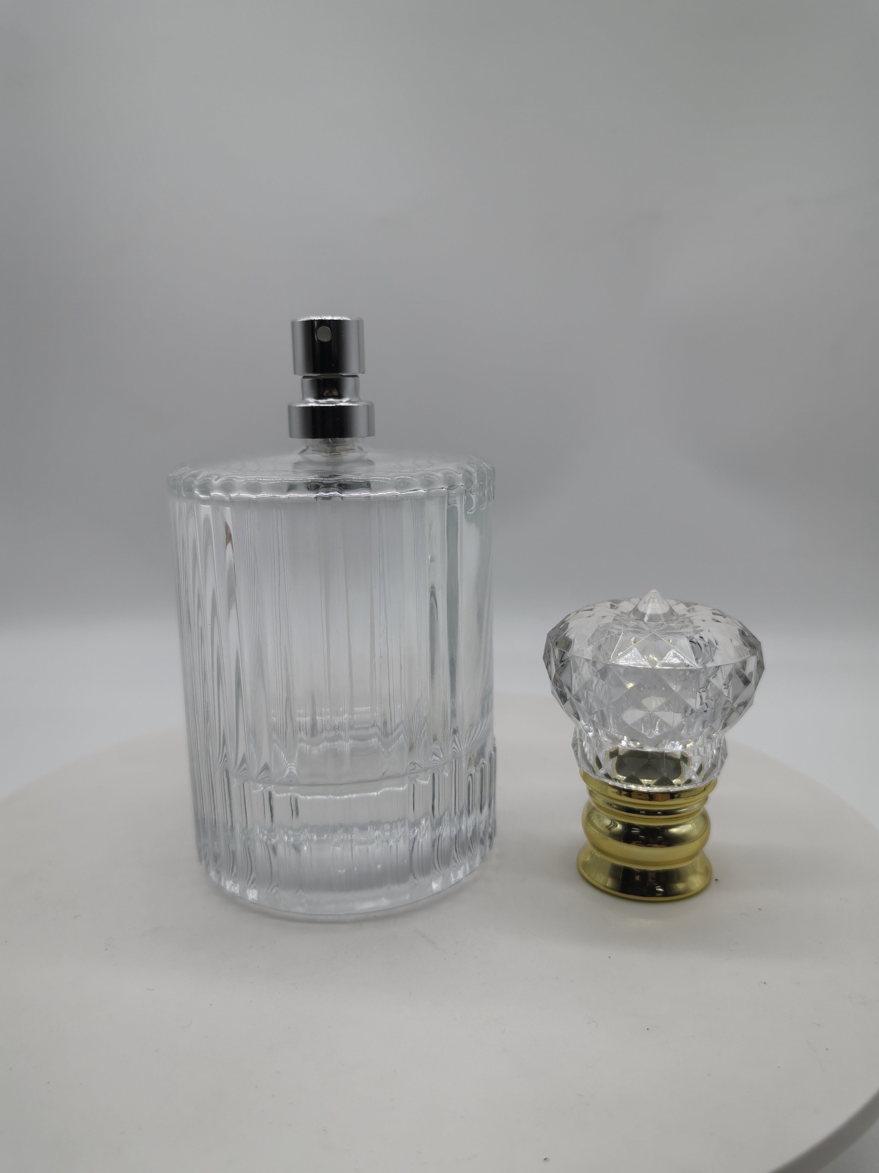 hot sale empty luxury 30ml 50ml 100ml FEA crimping pump clear fragrance all aluminum mist spray with cap perfume glass bottle