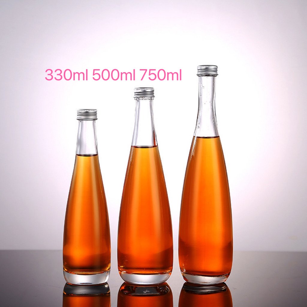 Luxury glass water bottles 330ml 500ml 750ml 1000ml 1L glass water bottles unique shape glass bottle with screw lid cap