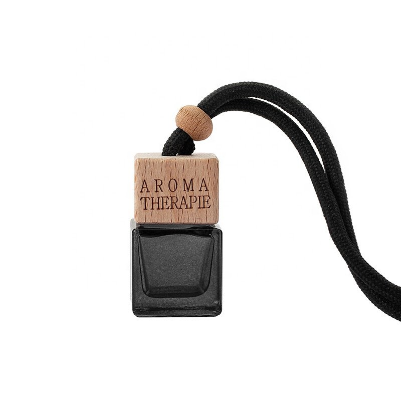6ml Square Shaped Black Perfume Glass Bottle Hanging Car Pendant Perfume Essence Oil Bottle Mini Aromatherapy Bottle