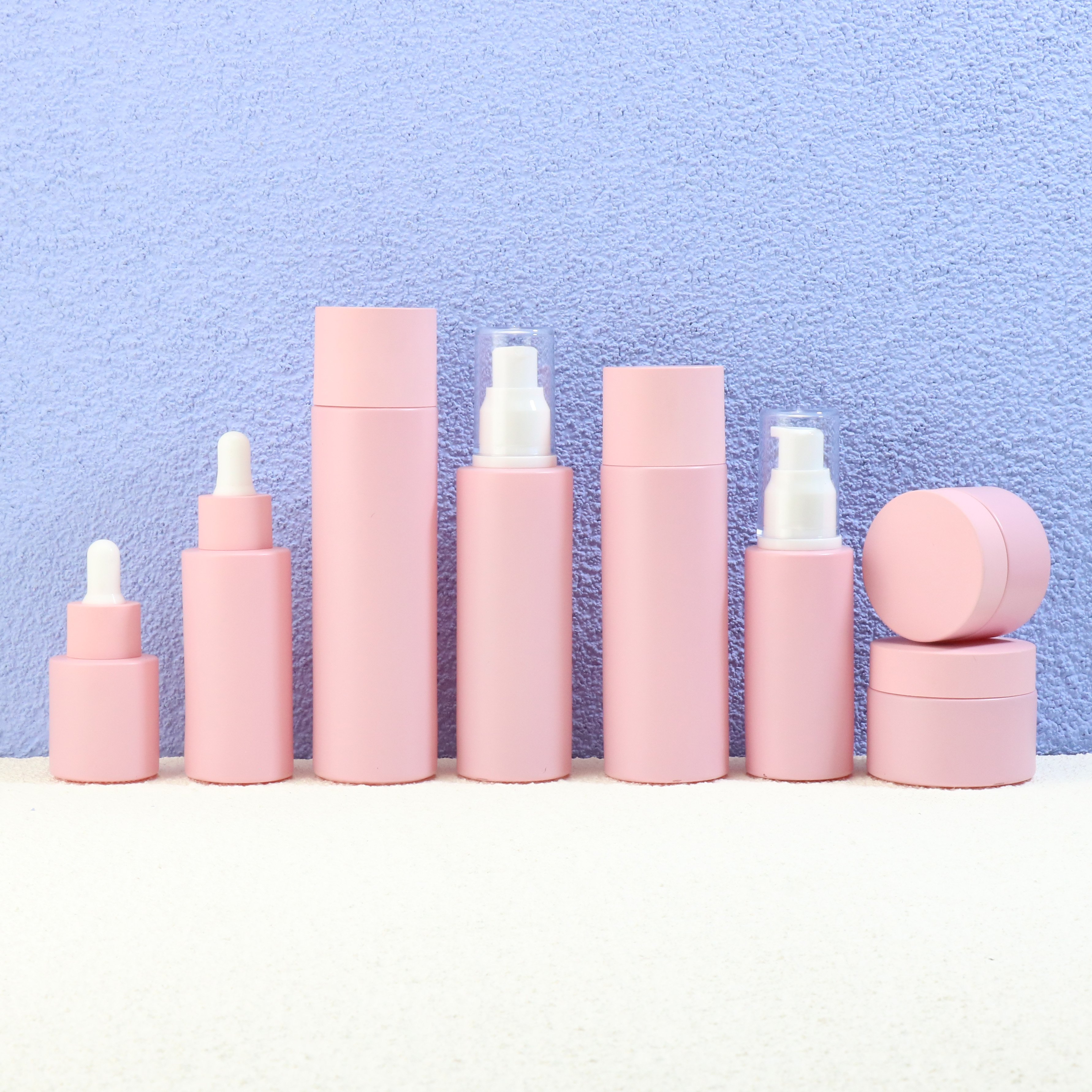 Hot sale matte pink skin care bottle packaging set 30g face cream jar 50ml dropper sprayer body oil bottle lotion pump bottle