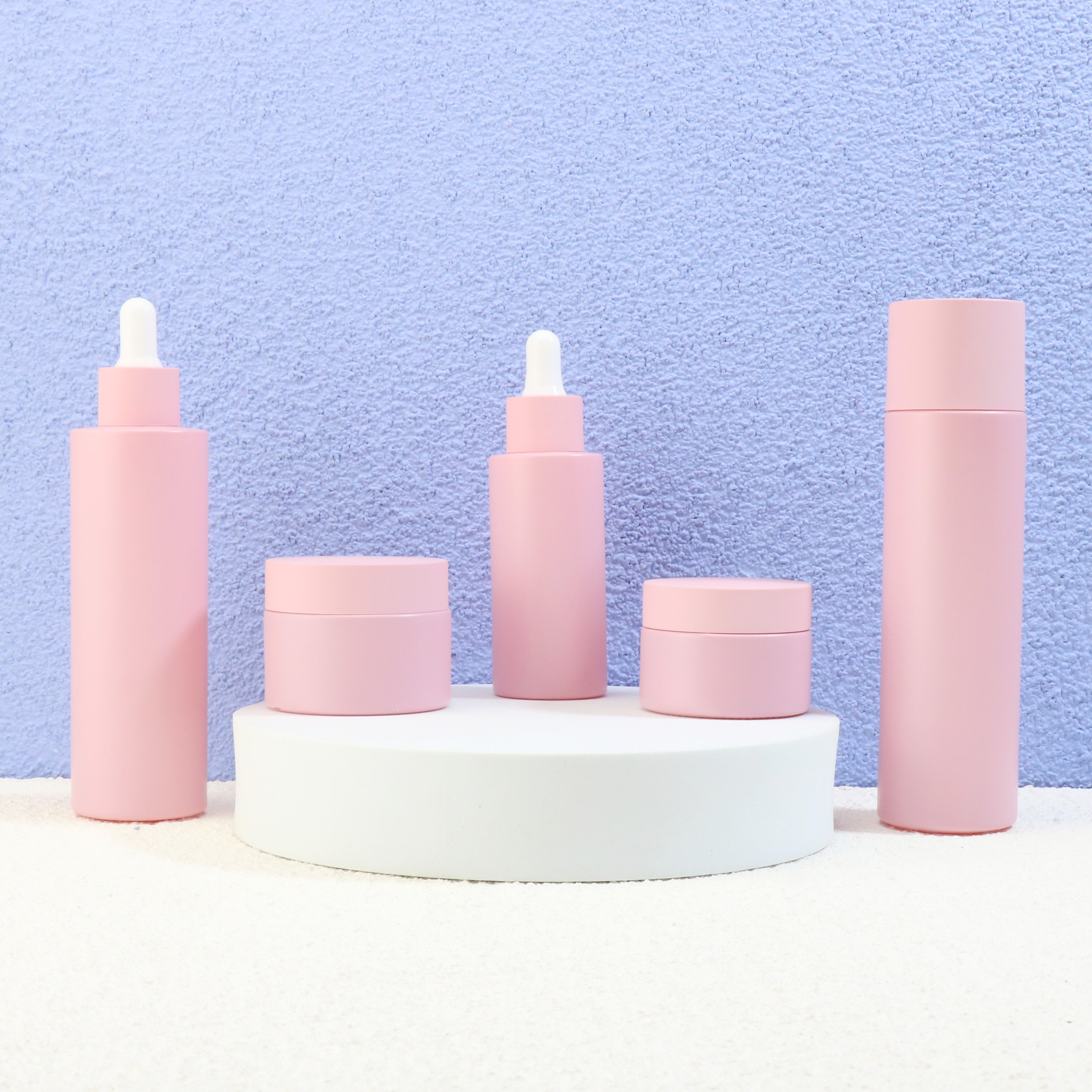 Hot sale matte pink skin care bottle packaging set 30g face cream jar 50ml dropper sprayer body oil bottle lotion pump bottle