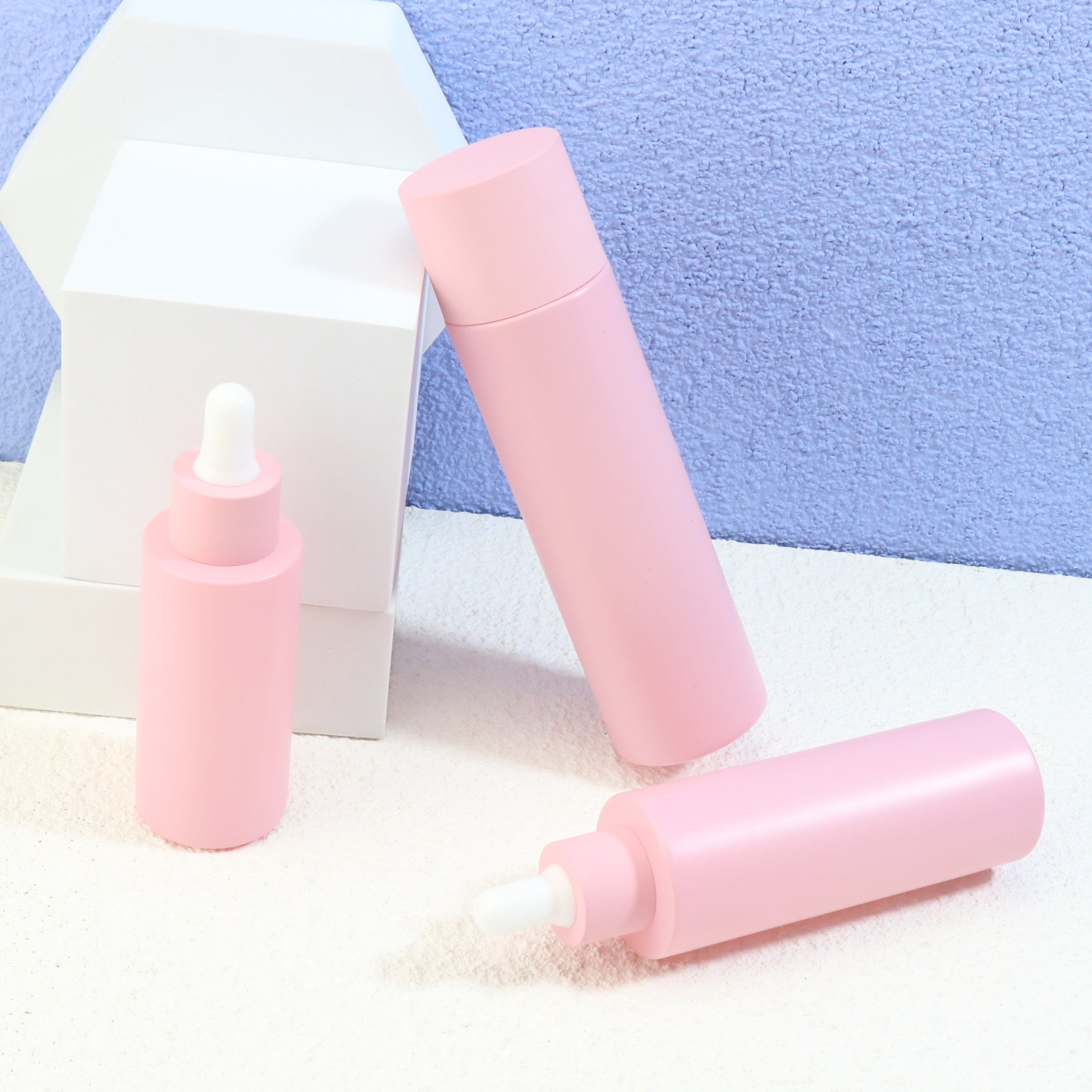 Hot sale matte pink skin care bottle packaging set 30g face cream jar 50ml dropper sprayer body oil bottle lotion pump bottle