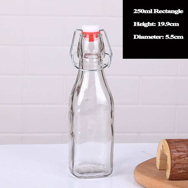 Transparent Rectangle custom bottles glass wine glass bottle with lid with swing top with flip-top