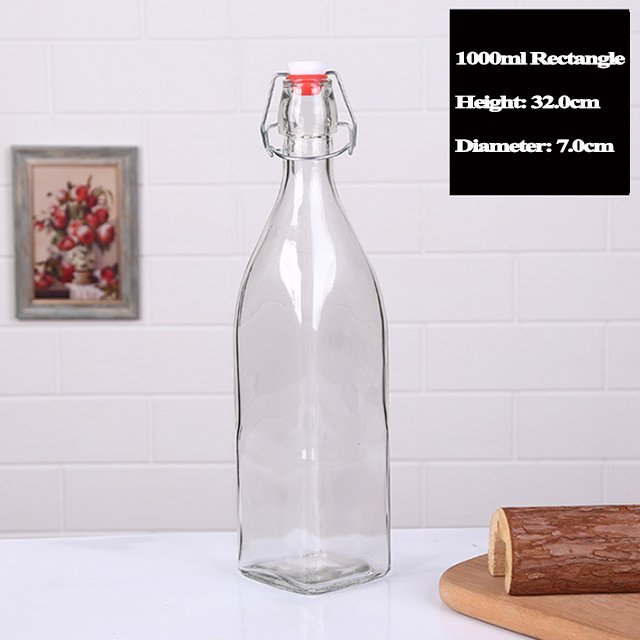 Transparent Rectangle custom bottles glass wine glass bottle with lid with swing top with flip-top