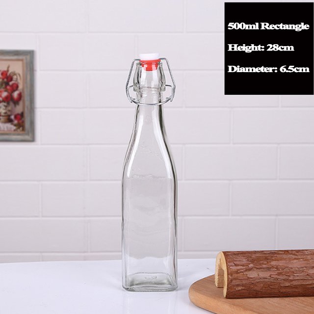 Transparent Rectangle custom bottles glass wine glass bottle with lid with swing top with flip-top