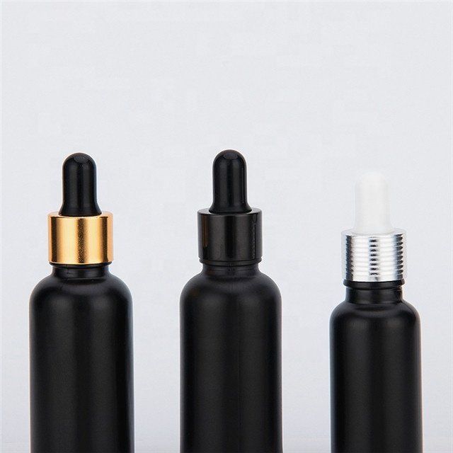 Custom Matte Black Oil Bottle With Glass Bottle With Black Dropper