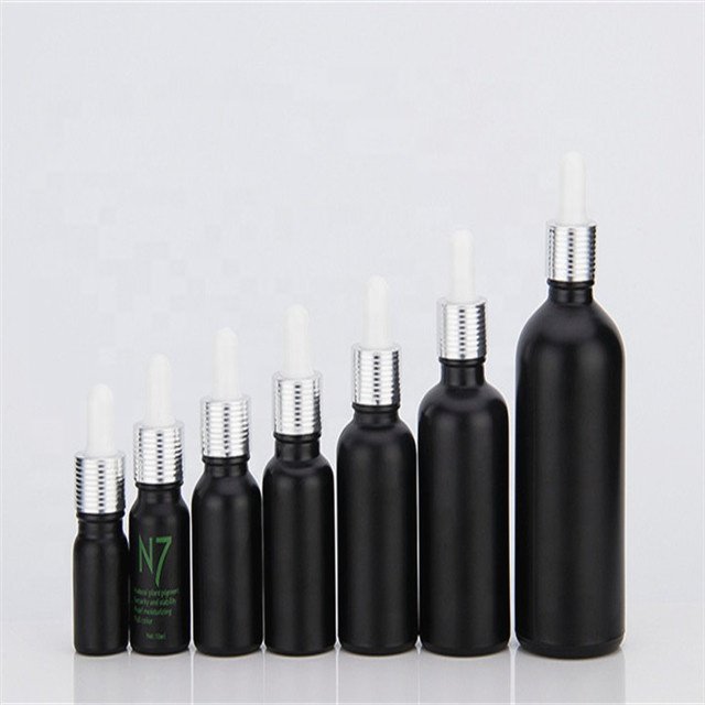 Custom Matte Black Oil Bottle With Glass Bottle With Black Dropper
