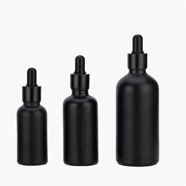 Custom Matte Black Oil Bottle With Glass Bottle With Black Dropper