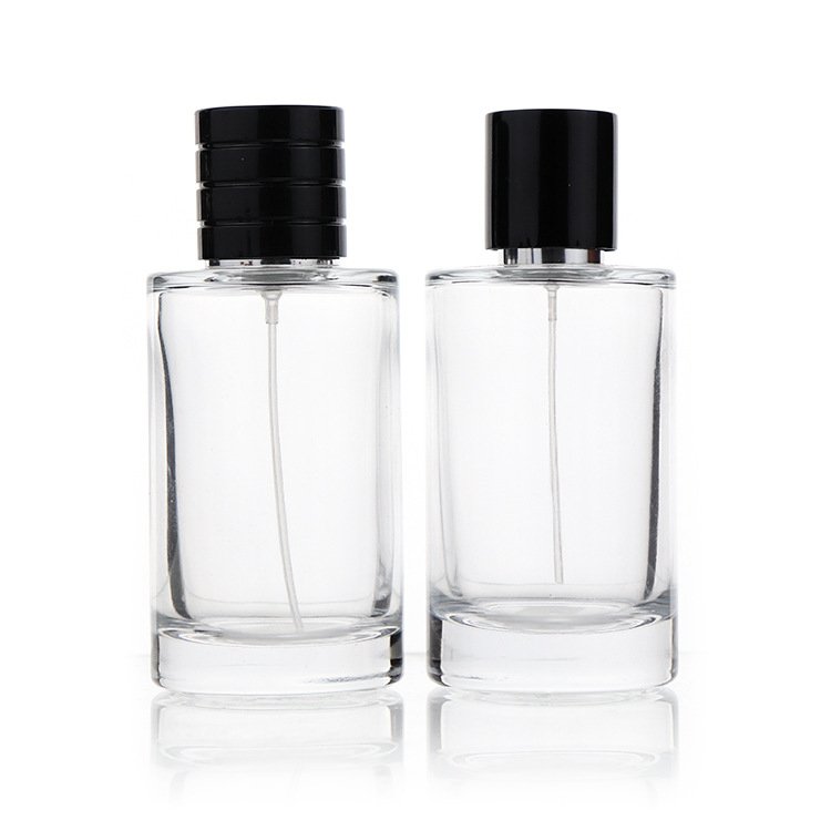 Black perfume cap wholesale cylindrical 50ml bayonet transparent glass bottle high-end perfume bottle