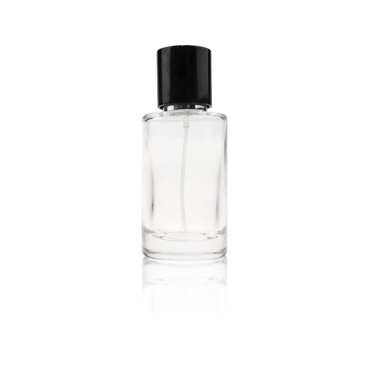 Black perfume cap wholesale cylindrical 50ml bayonet transparent glass bottle high-end perfume bottle