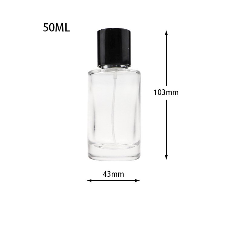 Black perfume cap wholesale cylindrical 50ml bayonet transparent glass bottle high-end perfume bottle