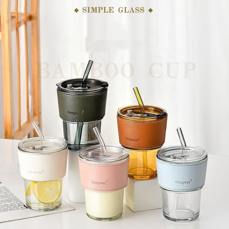 16 oz reusable tea cup amber colored glass water cold coffee cleaned glass cup drinking mug
