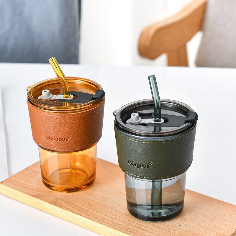 16 oz reusable tea cup amber colored glass water cold coffee cleaned glass cup drinking mug