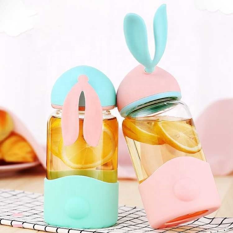 Kids Drink Bottle 350ml with Strap Bpa Free Glass Bottles Bunny Kid Water Bottles
