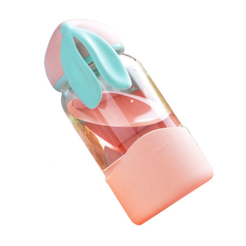 Kids Drink Bottle 350ml with Strap Bpa Free Glass Bottles Bunny Kid Water Bottles