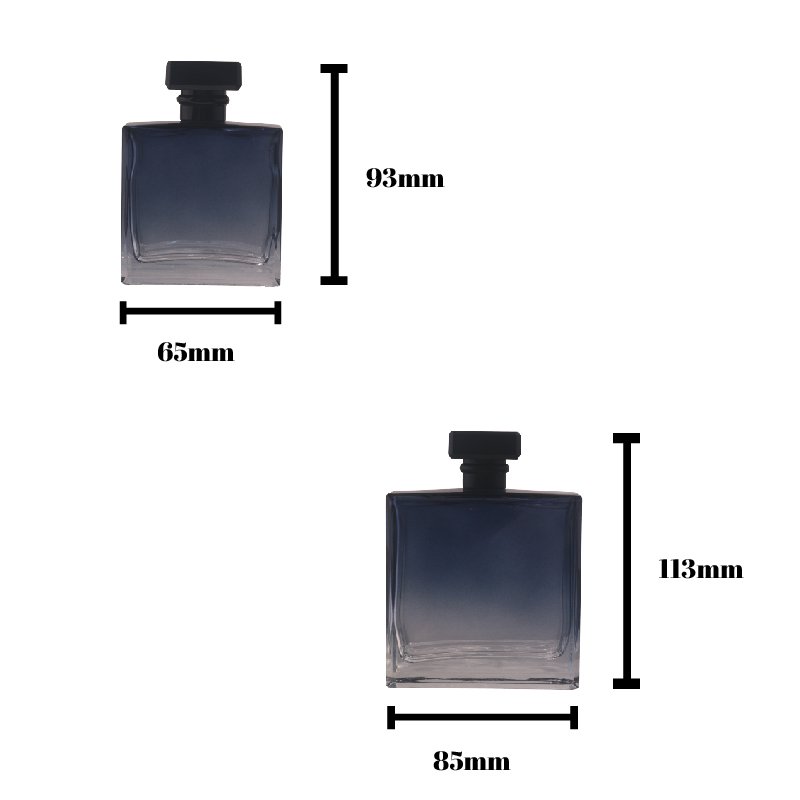 Wholesale 50ml 100ml Empty Gradient Color Glass Square Fragrance Cosmetics Packaging Spray Glass Perfume Bottle with Black Lid