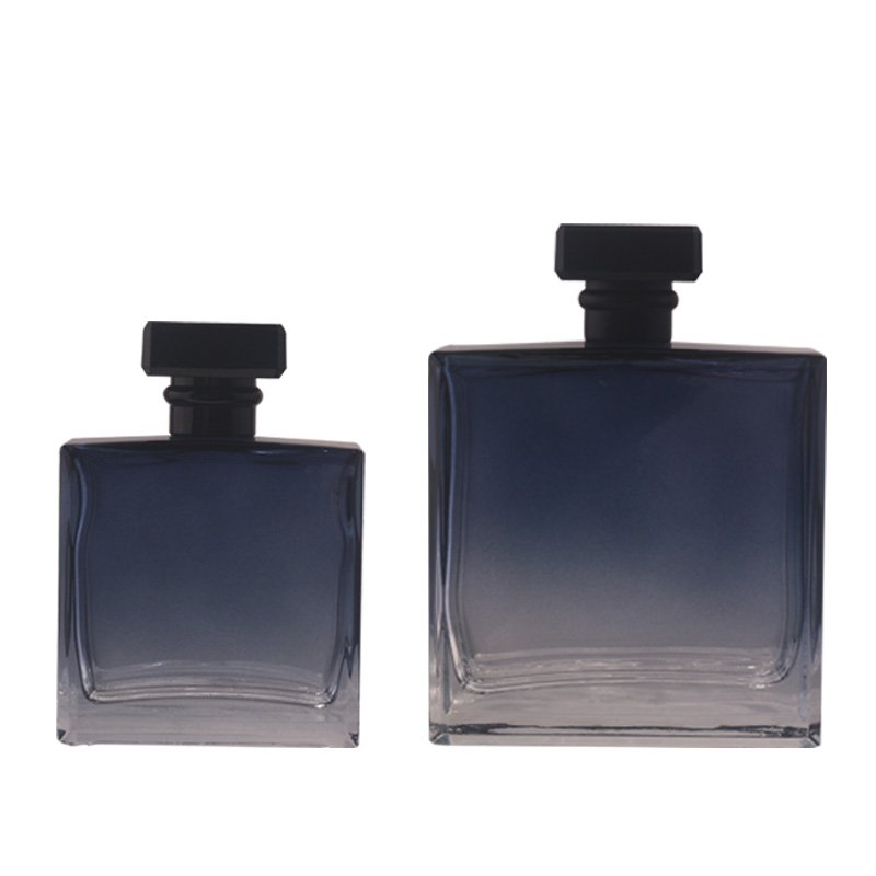 Wholesale 50ml 100ml Empty Gradient Color Glass Square Fragrance Cosmetics Packaging Spray Glass Perfume Bottle with Black Lid