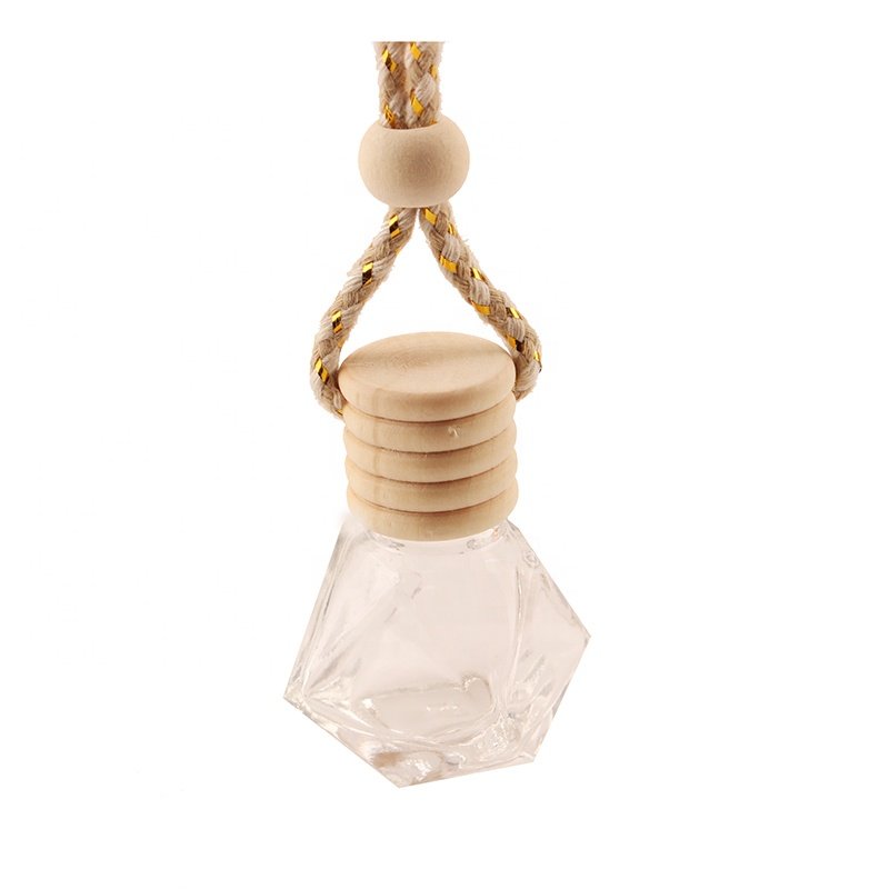 6ML 8ml rhomb glass bottle hanging perfume bottle Luxury modern style wood hat Windscreen car diffuser xiangtiya