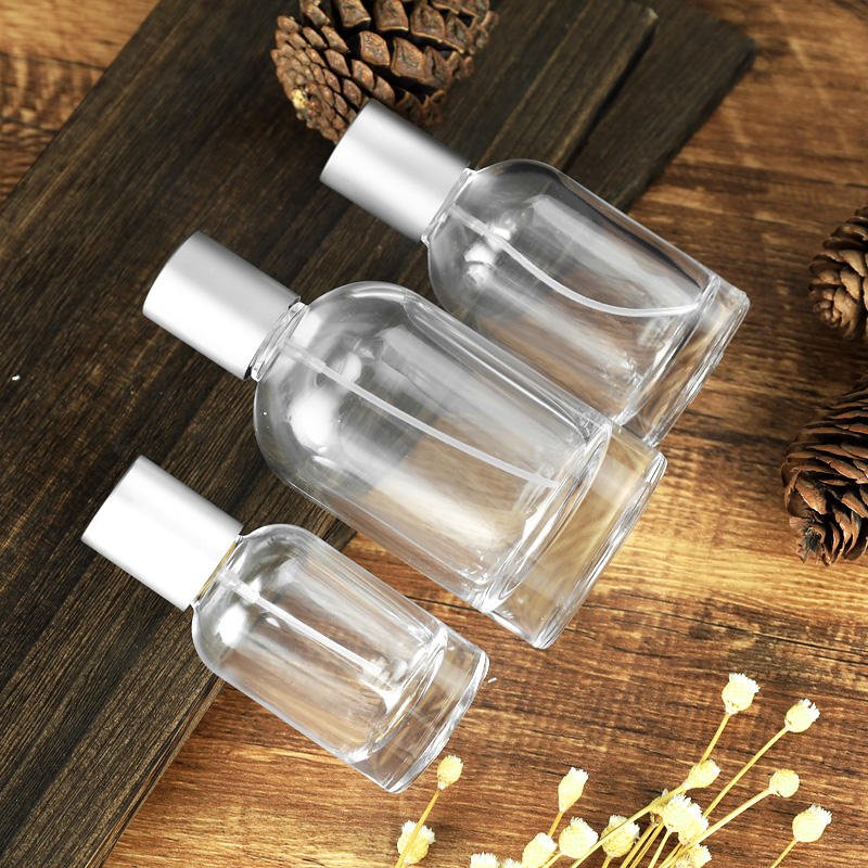Empty Custom Empty Clear Amber Round Shape Fragrance Glass Perfume Bottle 30ml 50ml 100ml Perfume Spray Glass Bottles with Cap