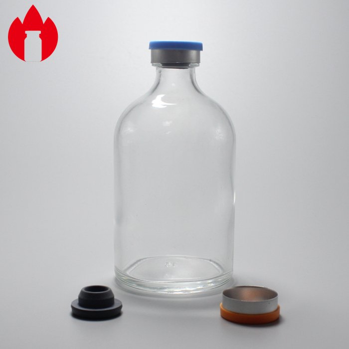 Pharmacy Clear Color Glass Bottle For Injection with Rubber Stopper and Caps Seal