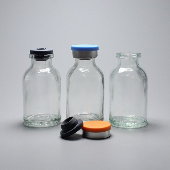 Pharmacy Clear Color Glass Bottle For Injection with Rubber Stopper and Caps Seal