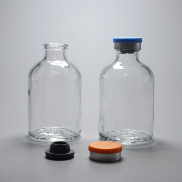Pharmacy Clear Color Glass Bottle For Injection with Rubber Stopper and Caps Seal
